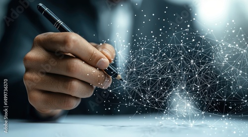 Visualizing Connectivity: A Hand Draws Interconnected Network, Symbolizing Innovation and Technological Progress