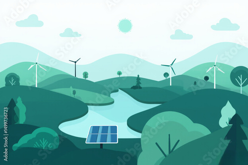 Minimalistic flat design illustration of a peaceful natural scene