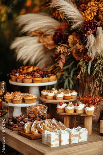 Delightful Variety of Desserts Displayed at a Vibrant Autumn Gathering in a L...