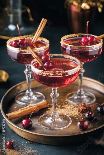 Classic Holiday Cocktails Served in Elegant Glassware With Festive Garnishes