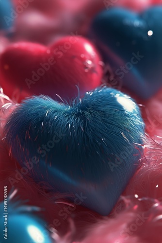 Colorful Fluffy Hearts and Decorative Elements on a Pink Background Create a ...