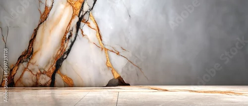 Panel kuchenny z motywem Marble texture background with gold and black veins on white & gray stone