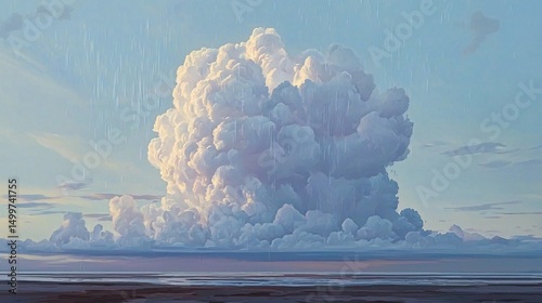 time-lapse illustration of a rain bomb developing over a landscape, from calm skies to a full-blown deluge in minutes, emphasizing the suddenness of climate-driven weather events. [Rain Bomb]:[Climate