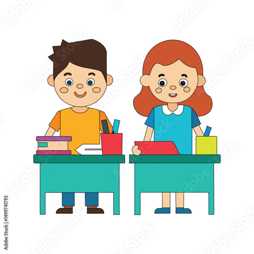 children reading book in the school