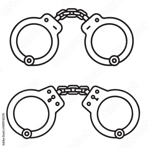 Simple Line Drawing of Metal Handcuffs Illustration, Black icon Handcuffs Illustration silhouettes, set