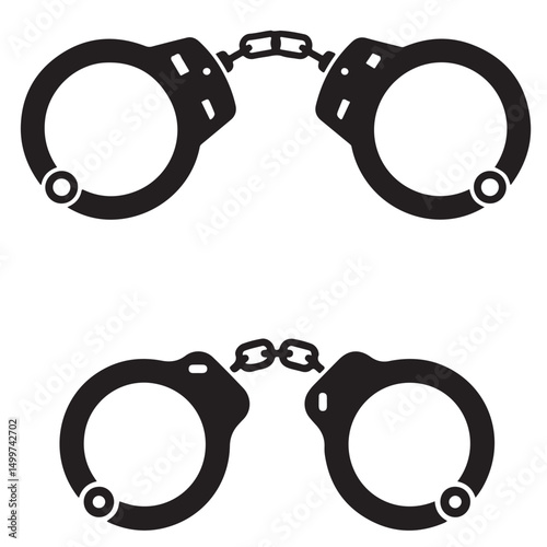 Simple Line Drawing of Metal Handcuffs Illustration, Black icon Handcuffs Illustration silhouettes, set