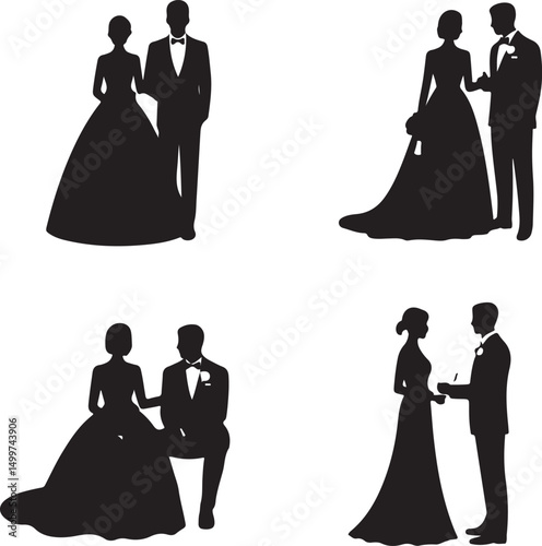 Just Married Couple Silhouette

Bride & Groom Walking Hand in Hand

Wedding Day Kiss Vector Design

Elegant Wedding Couple Under Arch

Silhouette of Romantic Wedding Moment