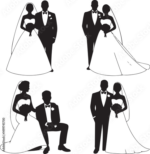Just Married Couple Silhouette

Bride & Groom Walking Hand in Hand

Wedding Day Kiss Vector Design

Elegant Wedding Couple Under Arch

Silhouette of Romantic Wedding Moment