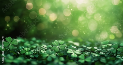 Lush Green Clover Leaves With Shimmering Bokeh Effect in a Tranquil Natural S...