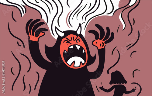 Angry Cartoon Devil Woman Illustration, Stress, Rage