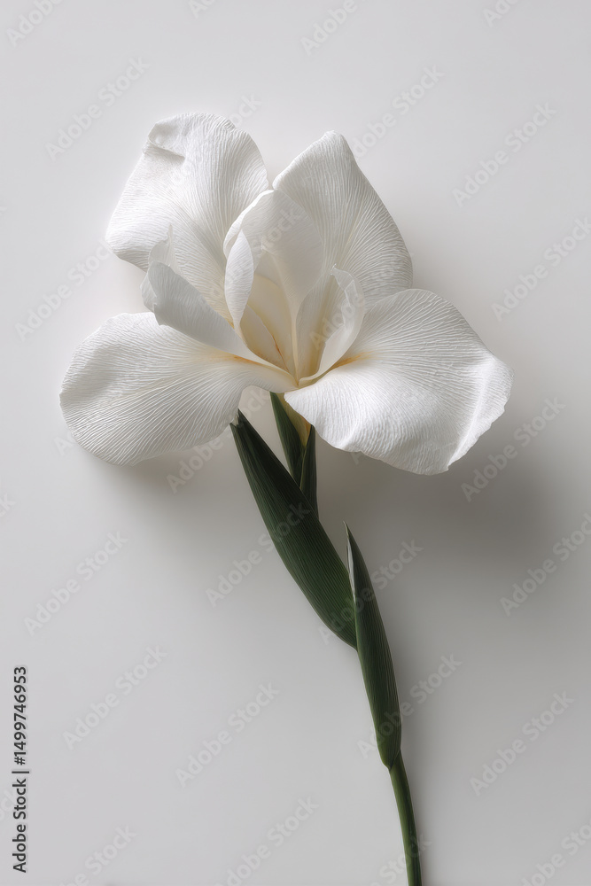Obraz premium photorealistic ultraminimalist composition featuring single flower on pristine white background