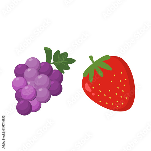 Grape and strawberry cartoon. Cute fruity illustration. Can be used for wallpaper