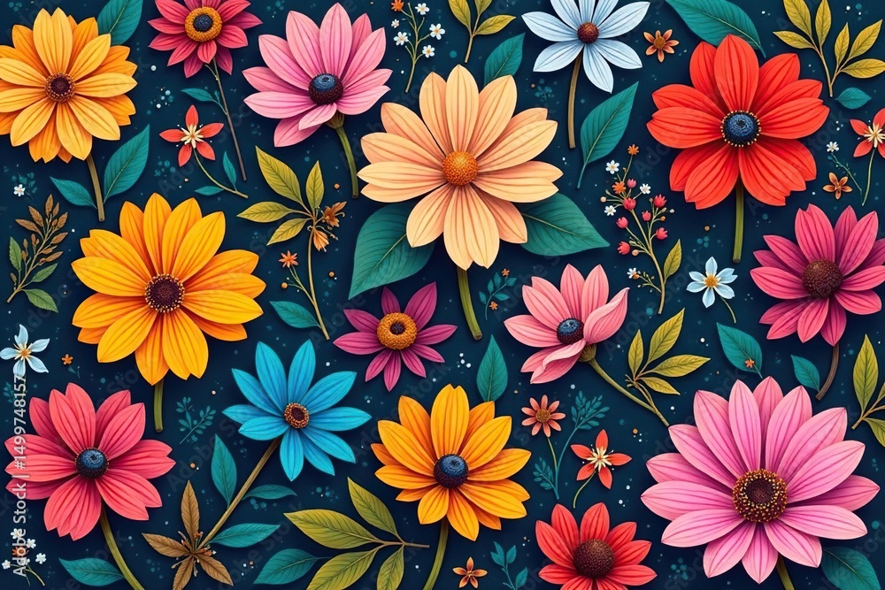 custom made wallpaper toronto digitalBold, stylized floral motif arranged in square grid , flower, repeat pattern, pattern