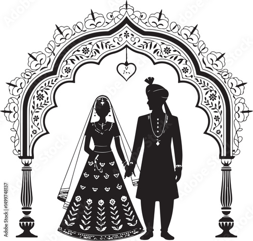 Just Married Couple Silhouette

Bride & Groom Walking Hand in Hand

Wedding Day Kiss Vector Design

Elegant Wedding Couple Under Arch

Silhouette of Romantic Wedding Moment