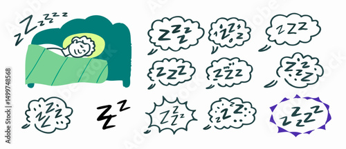 Person Sleeping Soundly in Bed with Zzz's, Hand-drawn Style