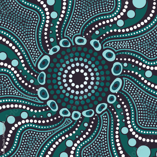 A digital artwork drawing from the traditional dot painting methods of Aboriginal culture