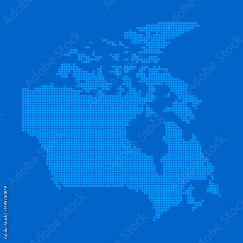 Blue halftone dot outline map background of Canada