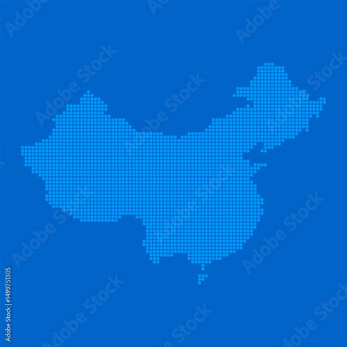 Blue halftone dot outline map background of China