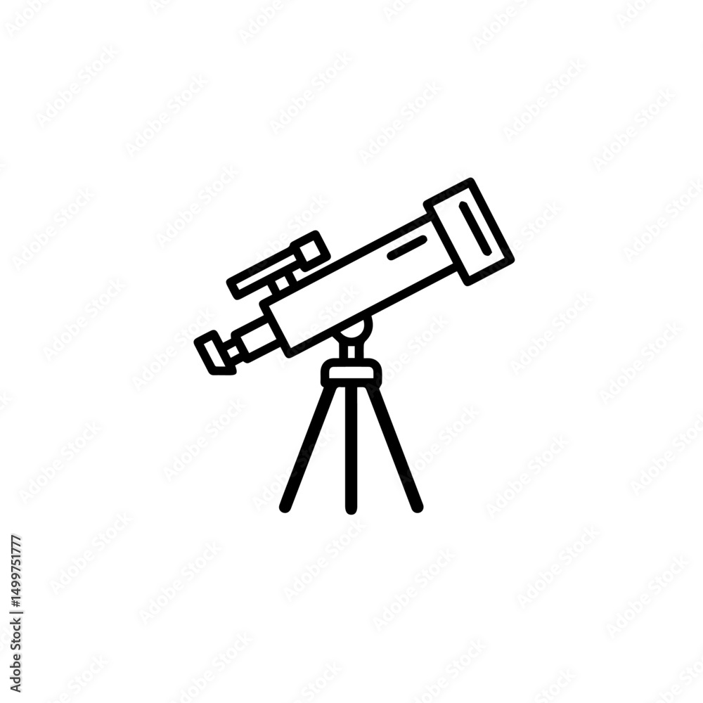Simple telescope icon on white background. Detailed drawing of astronomical telescope on tripod. This image is perfect for school science projects and educational materials. Simple telescope icon on white background. Detailed drawing of astronomical telescope on tripod. This image is perfect for school science projects and educational materials.