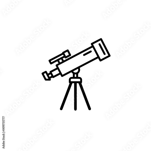 Simple telescope icon on white background. Detailed drawing of astronomical telescope on tripod. This image is perfect for school science projects and educational materials.