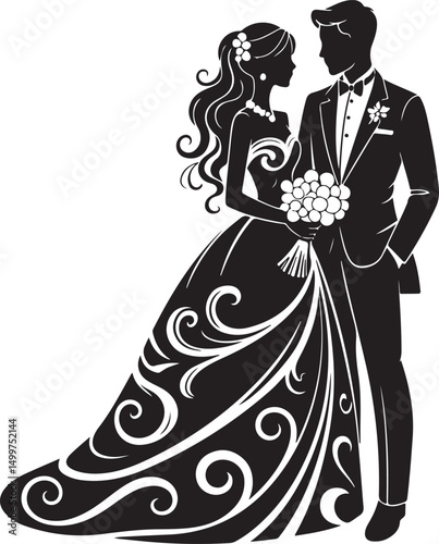 Just Married Couple Silhouette

Bride & Groom Walking Hand in Hand

Wedding Day Kiss Vector Design

Elegant Wedding Couple Under Arch

Silhouette of Romantic Wedding Moment
