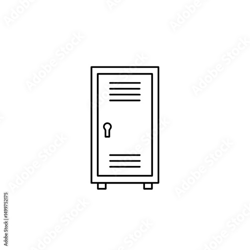 Simple school locker with metal door and small keyhole. School locker has ventilation slots and small feet. This minimalist school locker design is perfect for school brochures and educational materia