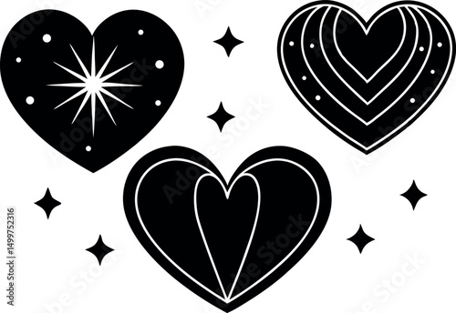set of black and white hearts love signn photo