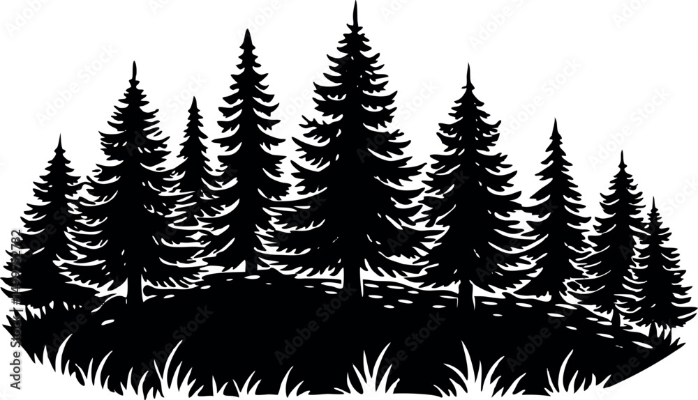 Obraz premium Pine tree silhouette collection on white background. Spruce tree silhouette set on white background