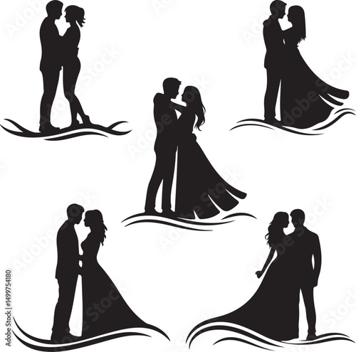 Just Married Couple Silhouette

Bride & Groom Walking Hand in Hand

Wedding Day Kiss Vector Design

Elegant Wedding Couple Under Arch

Silhouette of Romantic Wedding Moment