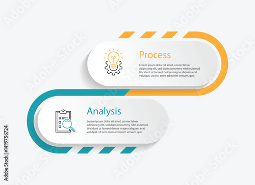 Vector 2 step infographic. Banner template presentation. Business information graph, workflow with paper style and icons.