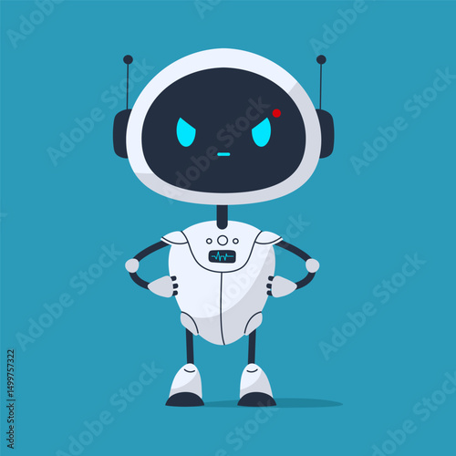 Angry robot character with furrowed brows and intense eyes. Perfect for warnings, alerts, or humorous tech visuals