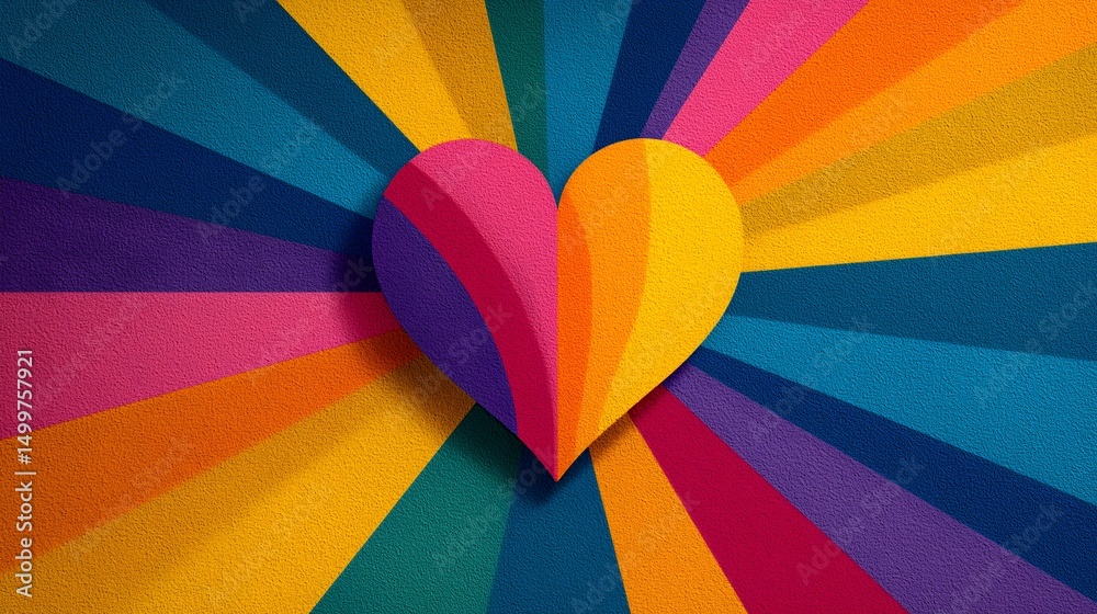 Obraz premium Heart with a pride flag radiating love in vibrant colors during Pride Month celebrations in a joyful abstract design of diversity