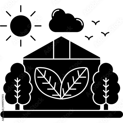 Eco Greenhouse with Plants and Sun Icon