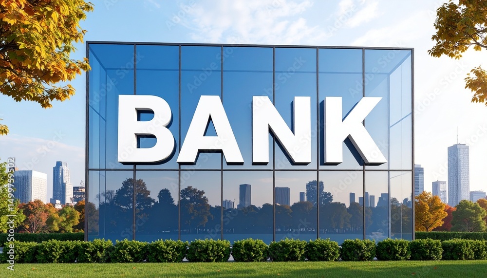 Obraz premium Modern bank building cityscape autumn day