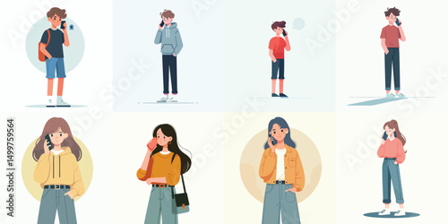 Vector Set: Teenagers Making Phone Calls