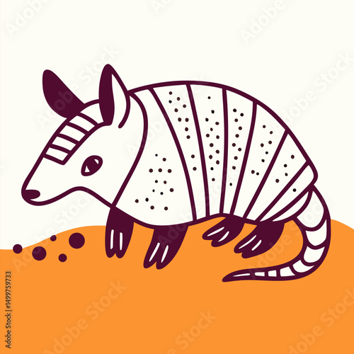 Cute Cartoon Armadillo Illustration, Desert Animal