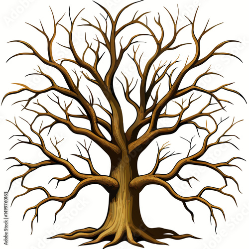 Bare Deciduous Tree Illustration, Winter Tree Graphic, Branchy Tree Drawing