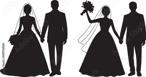 Just Married Couple Silhouette

Bride & Groom Walking Hand in Hand

Wedding Day Kiss Vector Design

Elegant Wedding Couple Under Arch

Silhouette of Romantic Wedding Moment