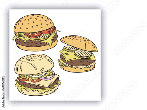 Fast food restaurant business marketing social media post or banner template design with abstract geometric background, logo and icon. Promotion flyer or web poster for pizza and vegetable burger.