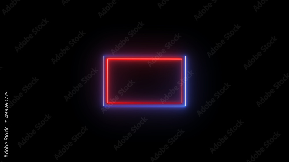 Futuristic neon frame glowing with red and blue colors against a black background representing modern technology or digital interface Futuristic neon frame glowing with red and blue colors against a black background representing modern technology or digital interface