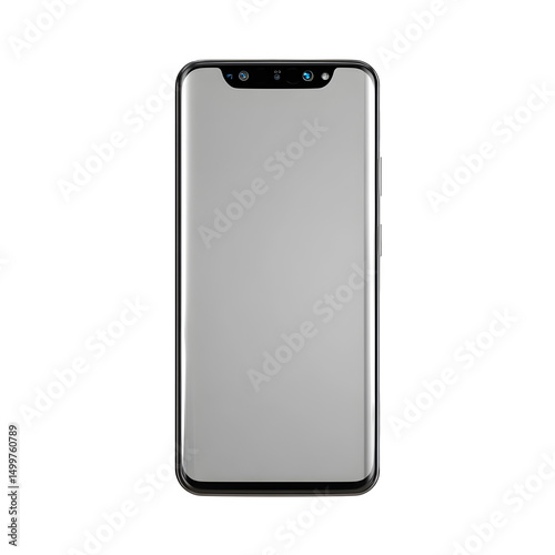 Modern smartphone, front view, centered on a pure white background, bezel-less display, high-resolution, sharp focus, minimalistic design