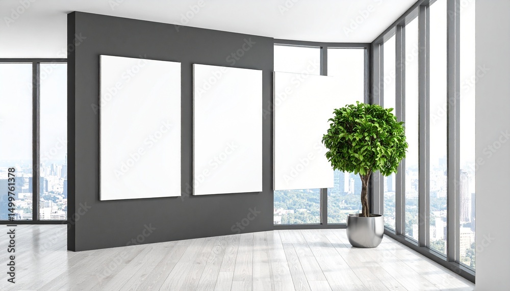 Fototapeta premium Modern office space blank canvas city view