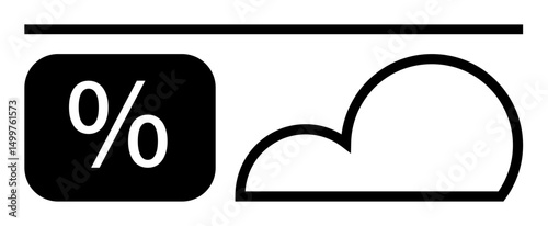 Cloud shape with a percentage icon and horizontal bar suggest data storage capacity, analytics, and digital progress. Ideal for technology, cloud services, analytics, statistics, business, apps
