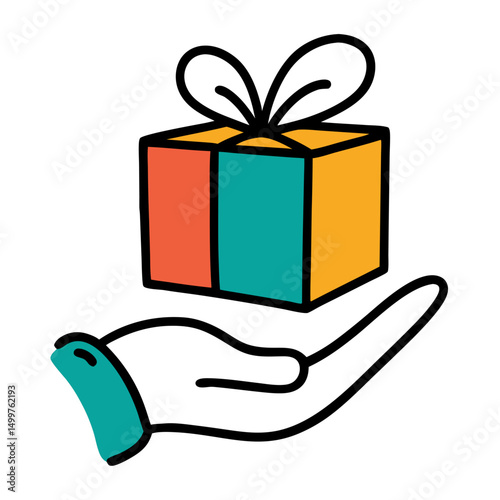 Hand Holding Gift Box Icon – Simple Vector Illustration

