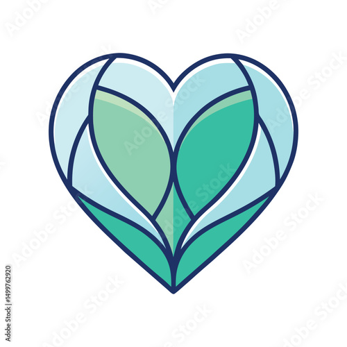 Teal Heart with Leaf-Like Design