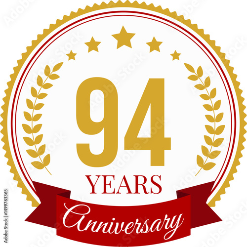 Logo 94 Years Anniversary Celebration Design Template.