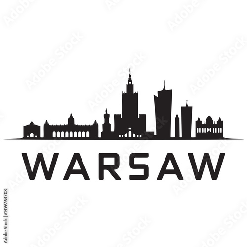 Warsaw skyline horizontal banner. Black Warsaw, Poland. Vector template for your design. Vector black silhouette. with white background