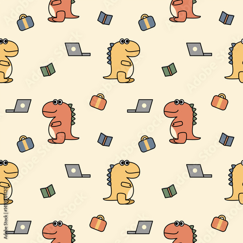 Dinosaur cartoon so cute. On notebook bag book background. Pattern seamless vector illustration. 