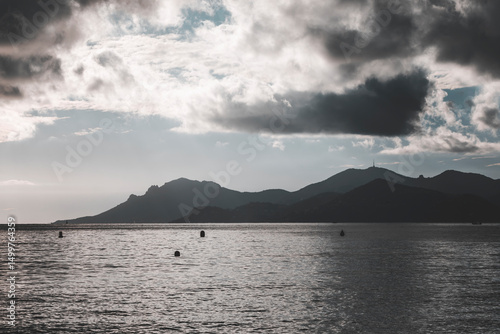 detail of the mountains around cannes on a stormy and atmosphericday