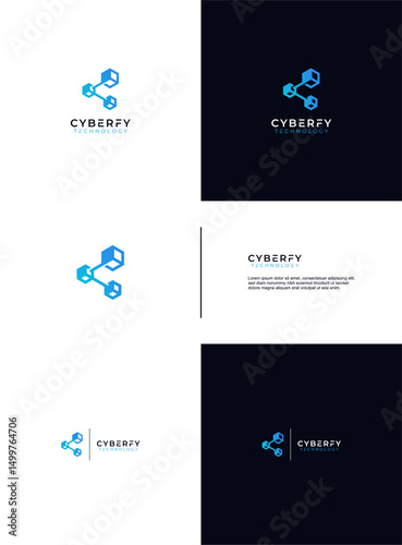 The technology logo is in the shape of the letter 